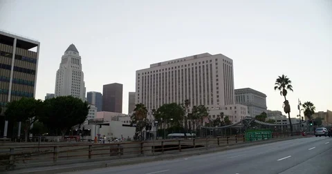 Town hall and the 101 highway in Los Angeles, California. Stock Footage 73337842