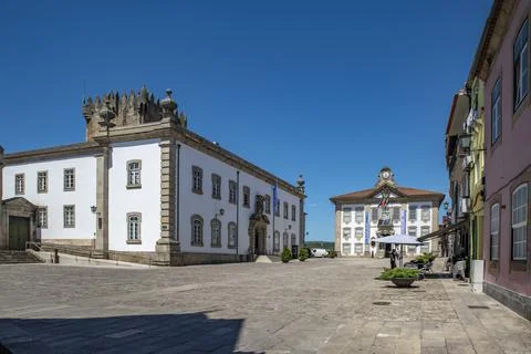 Town hall on the central square in Chaves, Portugal Stock Photos