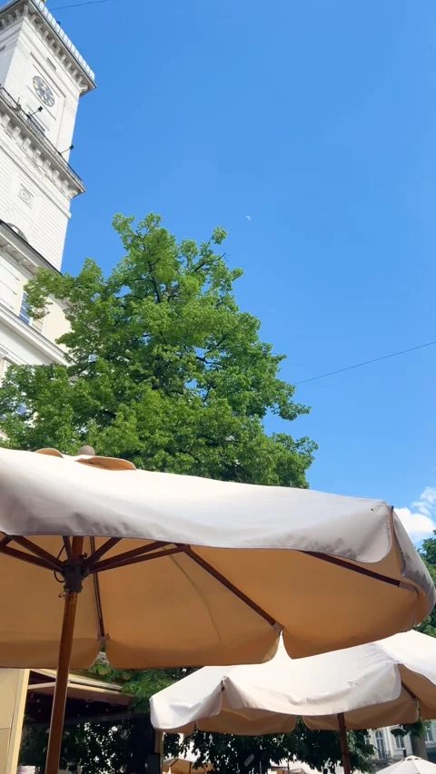 Town hall clock tower rising against a clear blue sky on a bright sunny day. 库存影片 339082226