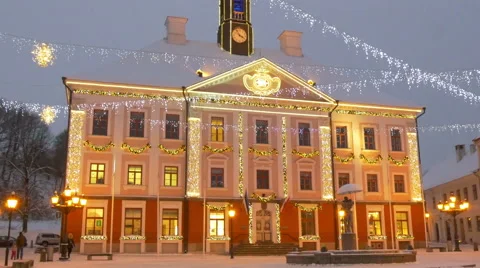 The town hall of estonia with lights Stock Footage 45949750