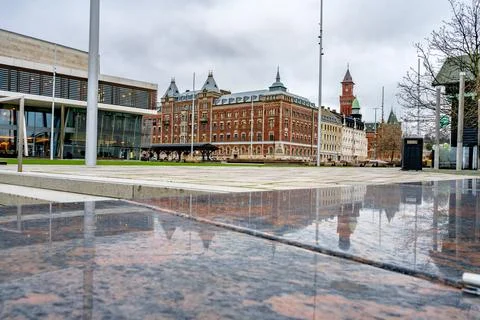 The town hall of Helsingborg with reflections Stock Photos