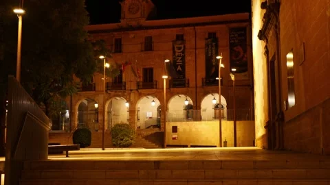 The town hall at night with the square empty Vídeo Stock 331200033