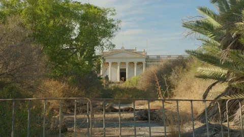 Town hall or library in the abandoned city Stock Footage 143886706