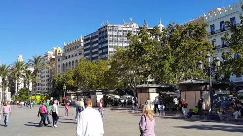 Town Hall Square in the old center of Valencia. Stock Footage 145537204