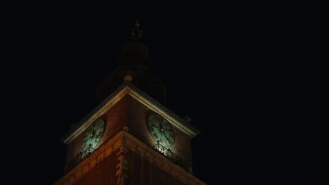 Town Hall tower and spire close-up, Krakow Vídeo Stock 338324740