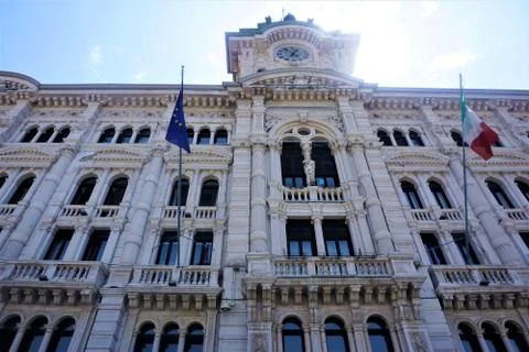 The town hall of Trieste in the sun Stock Photos