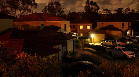 Town houses night time lapse Stock Footage 32231663