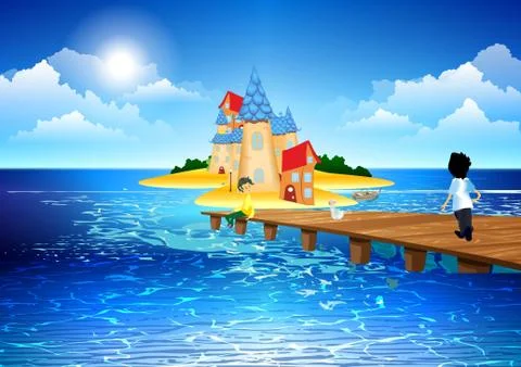Town on the island, Stock Illustration