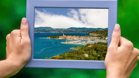 Town Izola in frame with moving clouds Stock Footage 134324364