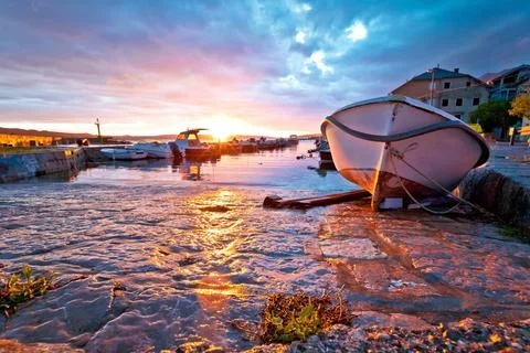 Town of Karlobag waterfront colorful sunset view Town of Karlobag waterfro... Stock Photos