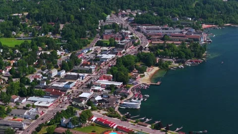 Town of Lake George up state north North New York State aerial drone summer Stock-Footage 339865243