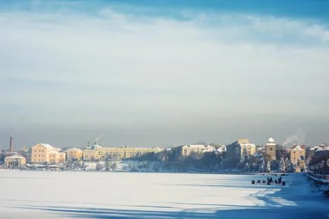 Town on the lake Stock Photos