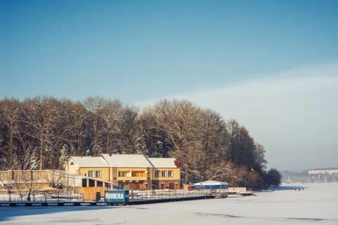 Town on the lake Stock Photos
