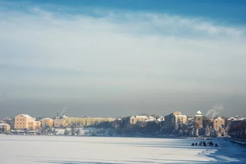 Town on the lake Stock Photos