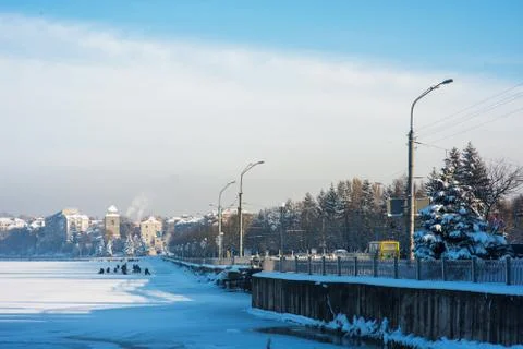 Town on the lake Stock Photos