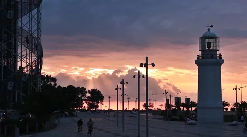 Town lighthouse at beautiful sunset 動画素材 44117834