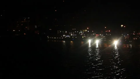 Town lights along river Stock Footage 86422156