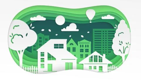 Town - modern vector paper cut illustration Ilustración de archivo
