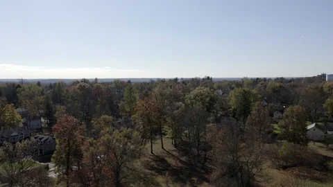 Town Neighborhood in Autumn Aerial View 4K Stock Footage