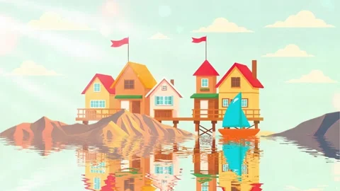 Town in the ocean view by boat. Stock Footage 303682713