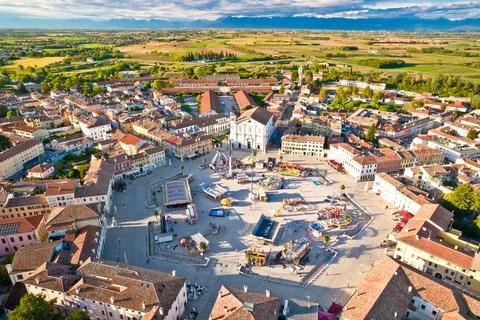 Town of Palmanova hexagonal square fun park aerial view Stock Photos