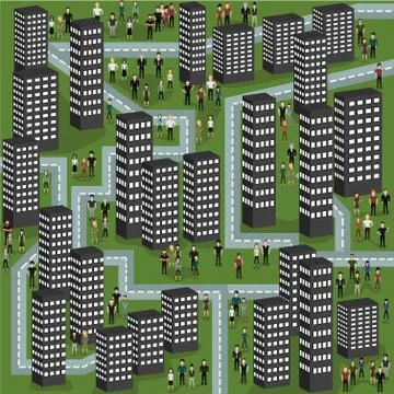 Town with people Stock Illustration