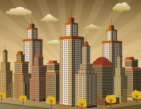 Town in perspective Stock Illustration