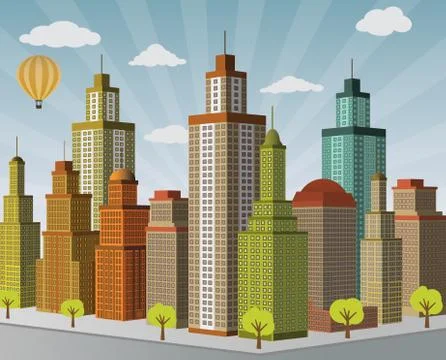 Town in perspective Stock Illustration