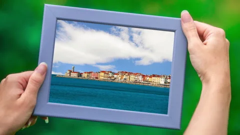 Town Piran in frame with moving clouds Stock Footage 134331169