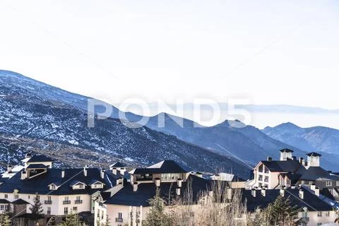 Town of Pradollano ski resort in Spain in Sierra Nevada Stock Photos