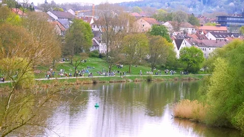 Town river panorama Stock Footage 89932882