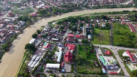 Town with a river running through it Stock Footage 318270522