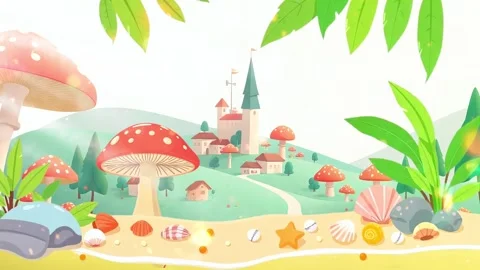 Town on sandy sea shell landscape Stock Footage 303813896