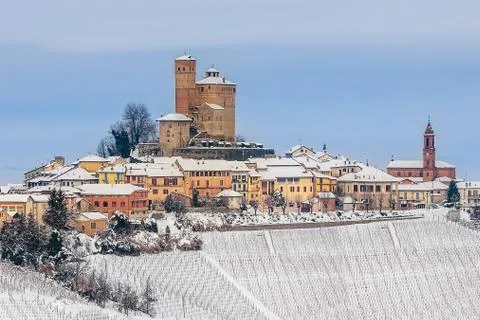 Town of Serralunga d'Alba in winter. Stock Photos