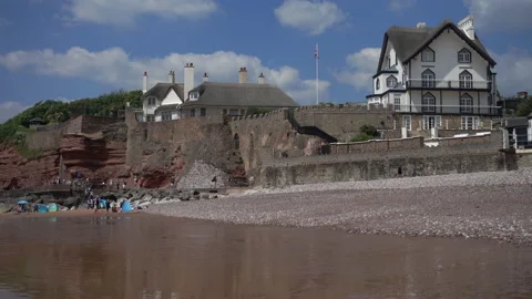 The town of Sidmouth in Devon.  Pebble beach and sunshine Video stock 156185628