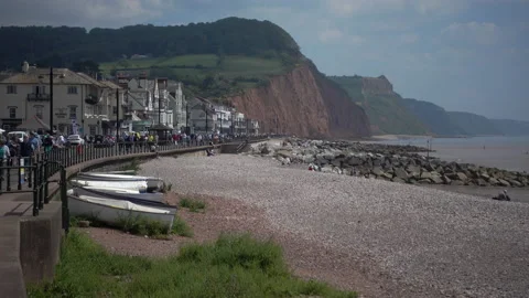 The town of Sidmouth in Devon.  Pebble beach and sunshine Video stock 156186956