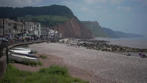 The town of Sidmouth in Devon.  Pebble beach and sunshine Video stock 156187372