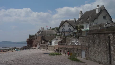 The town of Sidmouth in Devon.  Pebble beach and sunshine Video stock 156190368