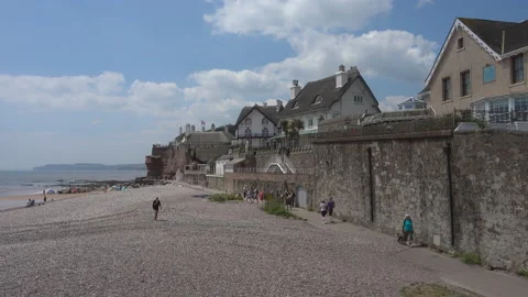 The town of Sidmouth in Devon.  Pebble beach and sunshine Video stock 156190749