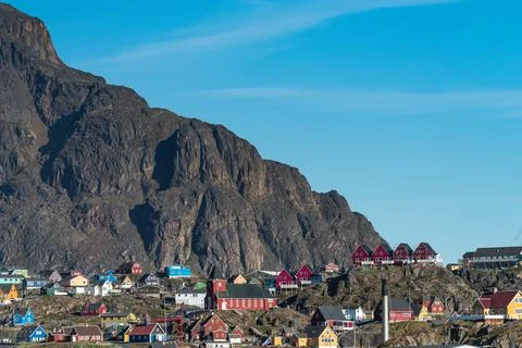 Town of Sisimiut, the second largest settelement (pop. 5,500) in Greenland Stock Photos