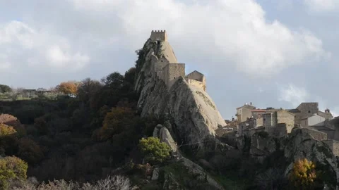 The town of Sperlinga in Sicily with its castle Stock Footage 148380409