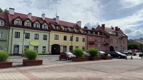 Town Square and Town Hall in Serock on a Sunny Day Video stock 277409677