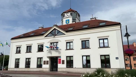 Town Square and Town Hall in Serock on a Sunny Day Video stock 277409740