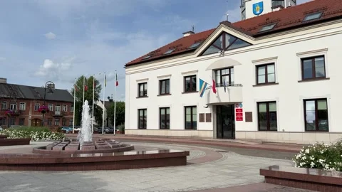 Town Square and Town Hall in Serock on a Sunny Day Video stock 277409742