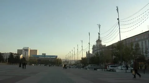Town Square,   people walk, Stock Footage 10840703