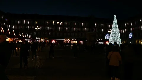 Town square with tree and christmas lights Stock Footage 222979219