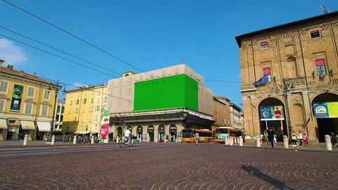 Town square with two billboards in green screen advertising Stock Footage 106837962
