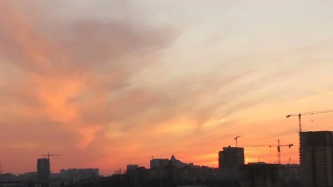 Town twilight overcast clouds Stock Footage 81454514