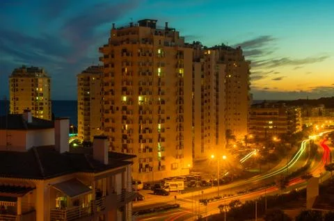 Town At Twilight Stock Photos