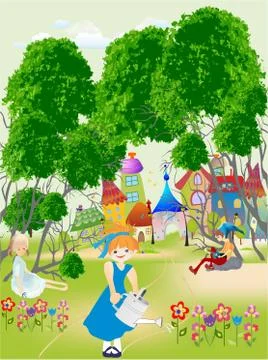 Town under the trees Illustrazione stock